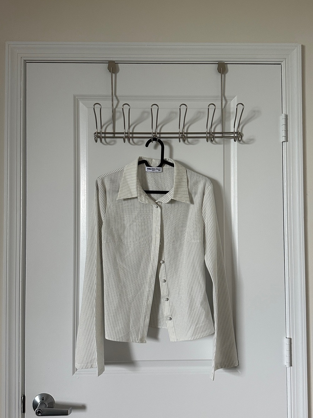 Princess Polly Cream Ribbed Button-Up Dress Shirt